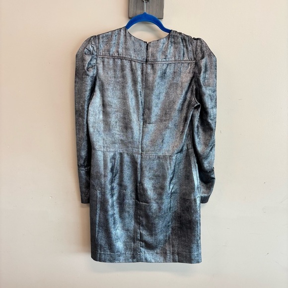Something Navy Metallic Silver Puff Sleeve Mini Dress. Medium - Picture 4 of 13